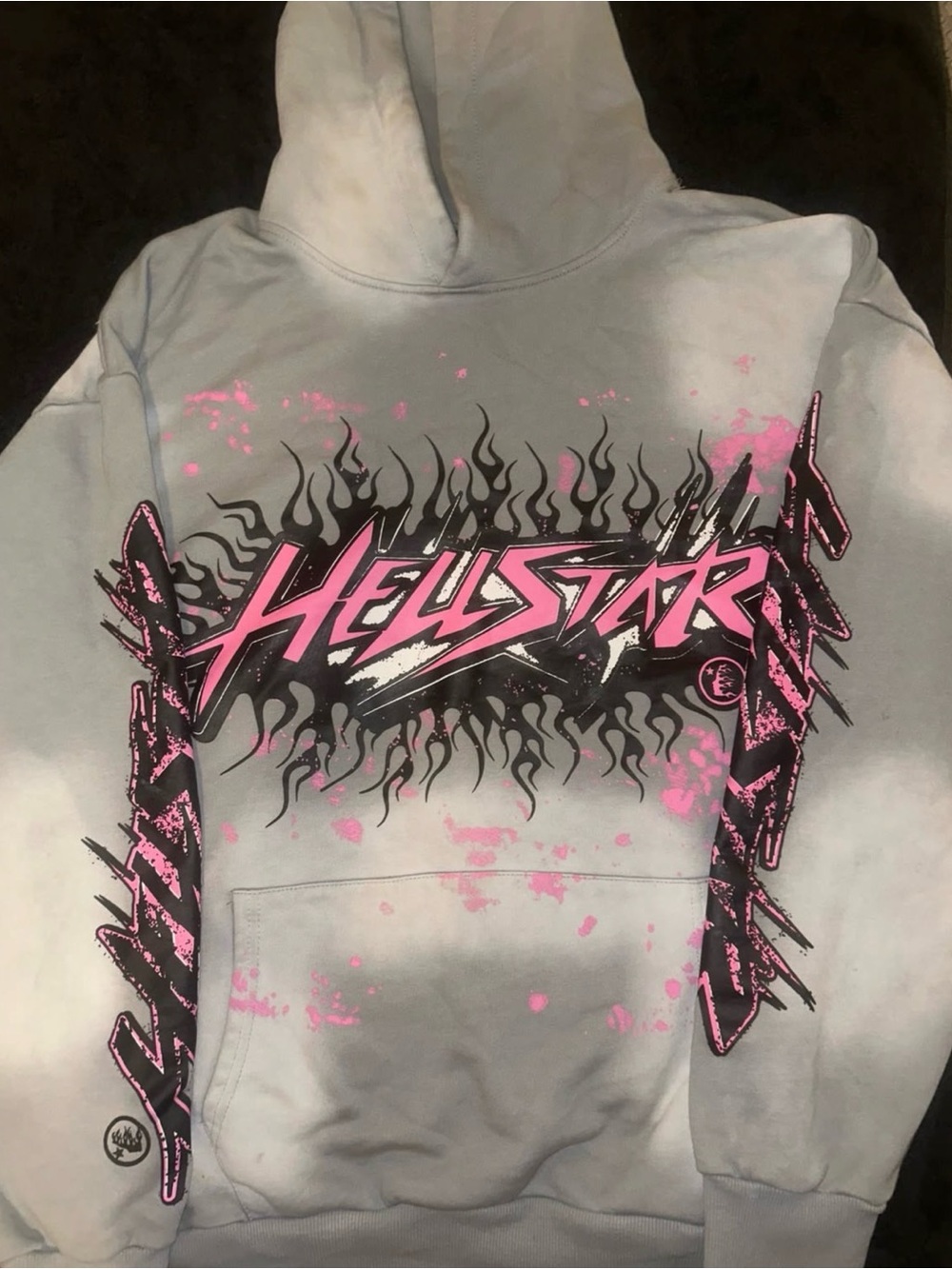 Hellstar Graphic Hoodie - Pink on Light Gray Black Gray New